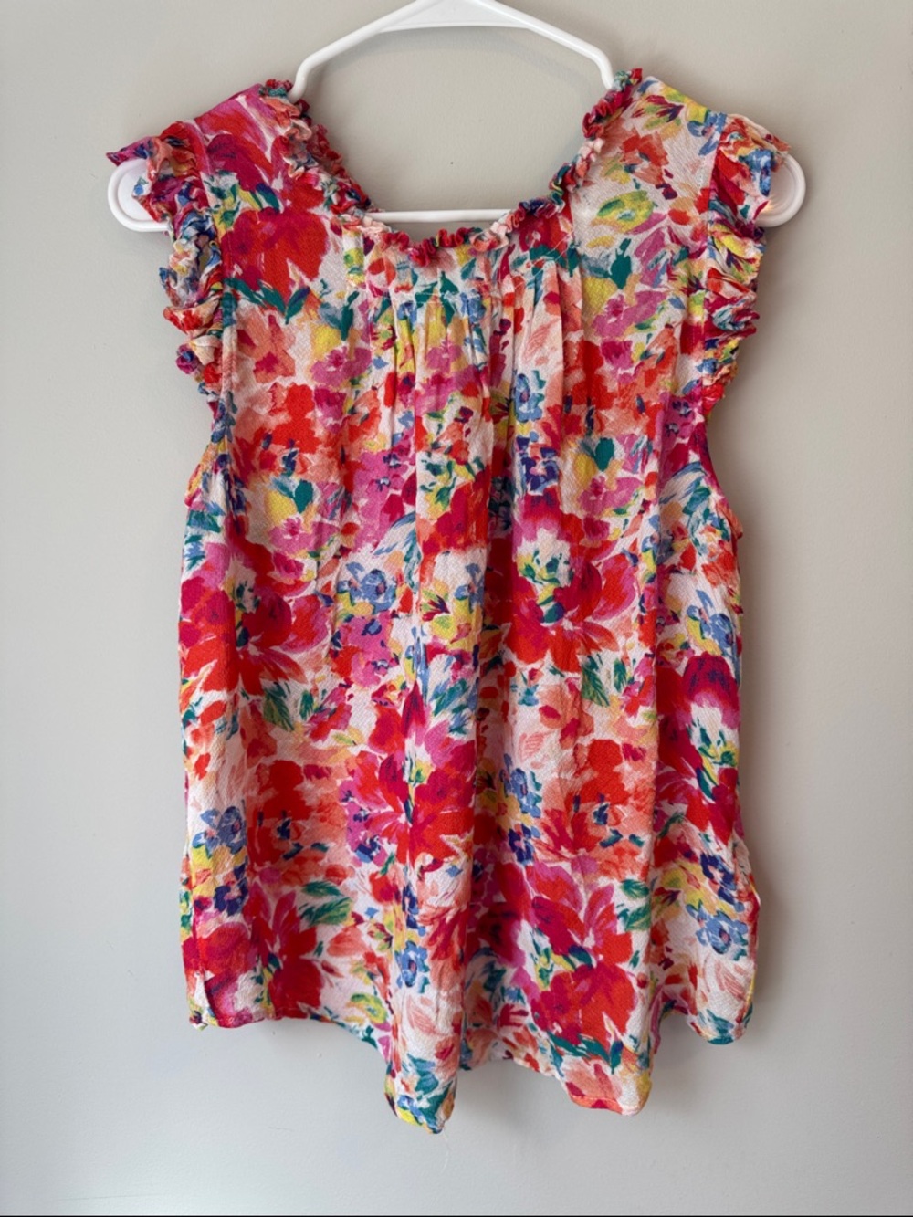 Dear John Bright Floral Ruffled Sleeve Top - Pink & Red